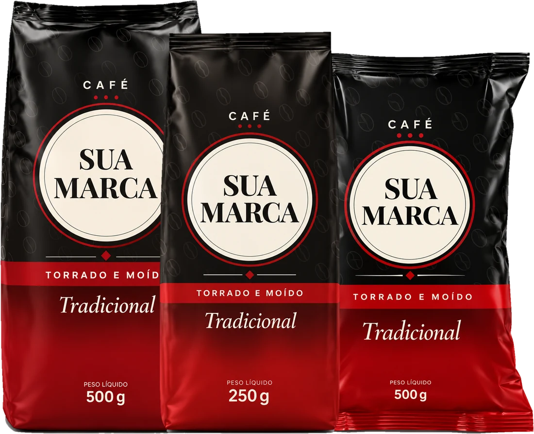 Embalagens de café com a marca do cliente